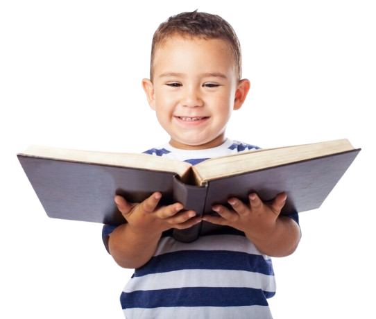 Little boy smiling with an open book